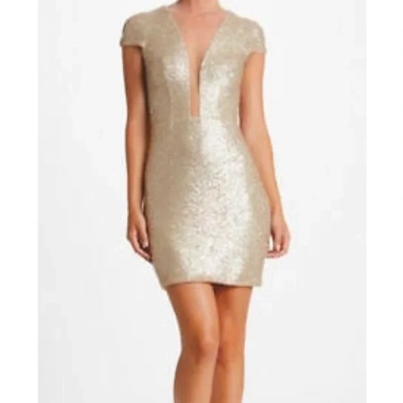 gold and black homecoming dress Primavera Couture 4594 Size 12 Black Gold Sequin Prom Dress Corset Slit main image 1
